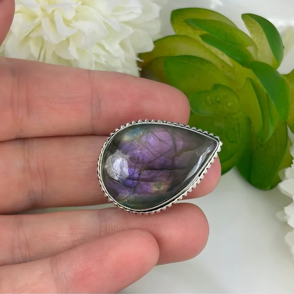 Purple Labradorite Ring Size 8 Vintage Boho New 925 Sterling Silver Overlay - Picture 7 of 10